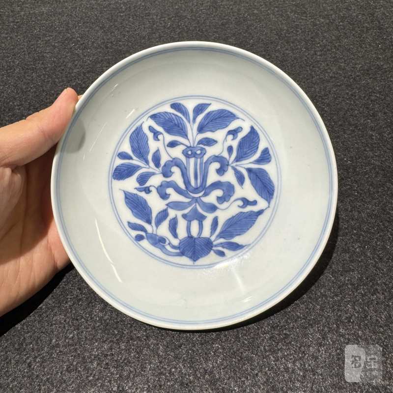 清雍正 青花仿成窑牵牛花纹盘 - 图2